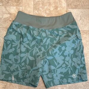 Floral Pattern Women's Cargo Shorts - Teal